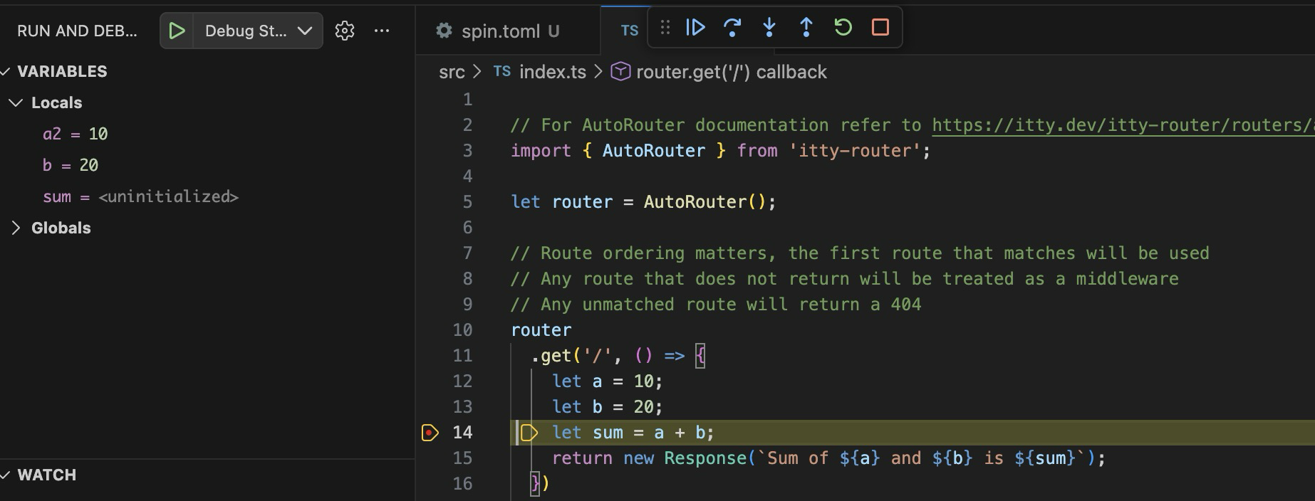 JS debugger running
